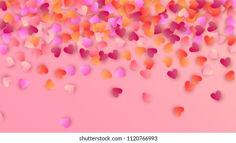  Hearts Falling Down. Illustration with Beautifull Hearts for your Design.  Valentines Background for Greeting Card, Invitation, Banner, Wallpaper, Flyer. Vector illustration.