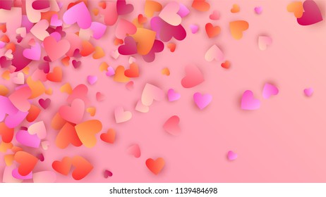  Hearts Falling Down. Illustration with Beautifull Hearts for your Design.  Valentines Background for Greeting Card, Invitation, Banner, Wallpaper, Flyer. Vector illustration.