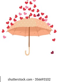 Hearts falling on umbrella