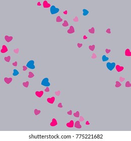 Hearts Falling Print. colored Hearts on gentle colorful Background. Vector Confetti Hearts Background Pattern. Romantic Design. Rainbow colored confetti top gradient. Colorful hand painted illustratio