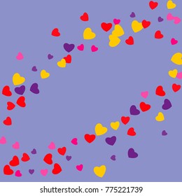 Hearts Falling Print. colored Hearts on gentle colorful Background. Vector Confetti Hearts Background Pattern. Romantic Design. Rainbow colored confetti top gradient. Colorful hand painted illustration
