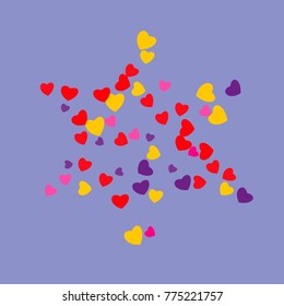 Hearts Falling Print. colored Hearts on gentle colorful Background. Vector Confetti Hearts Background Pattern. Romantic Design. Rainbow colored confetti top gradient. Colorful hand painted illustratio