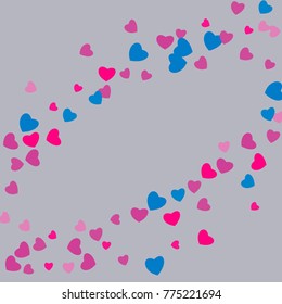 Hearts Falling Print. ?olored Hearts on gentle colorful Background. Vector Confetti Hearts Background Pattern. Romantic Design. Rainbow colored confetti top gradient. Colorful hand painted illustratio