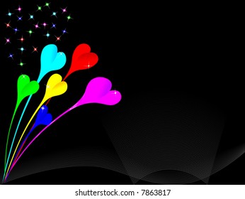 hearts firework and stars at the night