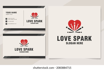 Hearts and Fireworks logo suitable for new year, fireworks factory or celebration with business card template