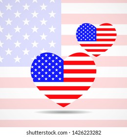 Hearts with flag of the United States. Flag Day. Independence day of America. Vector