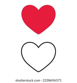 Hört flache Symbole. Live-Stream-Video, Chat, mag. Soziale Netze wie rote Herzknöpfe einzeln auf weißem Hintergrund.