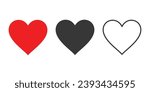 Hearts flat icons. Red, black and outline heart icon. Love icon. Vector illustration.