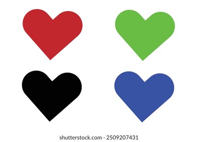 Hearts flat icons. Red, black, blue and green heart icon. Love icon. Vector illustration.