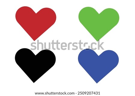 Hearts flat icons. Red, black, blue and green heart icon. Love icon. Vector illustration.