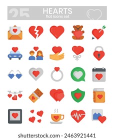 Hearts flat icons set . Vector illustration 