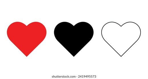 Hearts flat icons. Vector illustration. Red, black, white