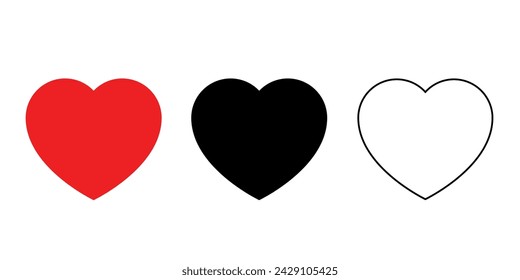 Hearts flat icons. Vector illustration. Red, black, white