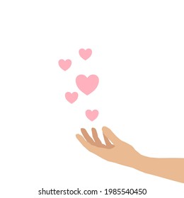 They’re hearts floating above a hand. Concept about love, care, emotional mentality and etc.
