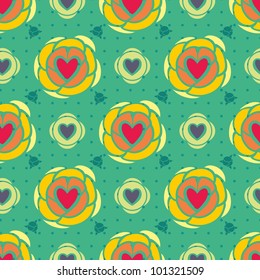 Hearts floral abstract seamless pattern. bright  flowers