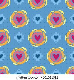 Hearts floral abstract seamless pattern. bright  flowers