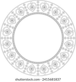 Hearts and floral embroidery template pattern round frame with copy space.use for Valentine's day, coloring page, embroidery template 