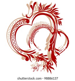 Hearts with floral ornaments isolated on white background. Valentine background. The valentine's day. Love heart. Hand-drawn . Art vector illustration. Print for textile. T-Shirt design