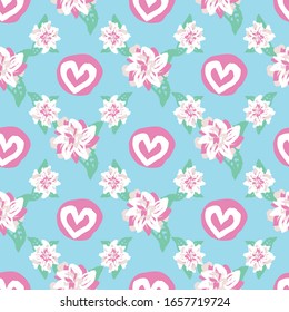 hearts and floral romantic seamless vector pattern