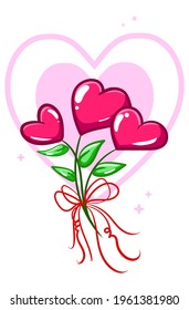 Hearts flower plant cartoon illustration