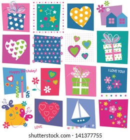 hearts flowers and birthday gifts pattern