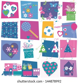 hearts flowers and birthday gifts pattern