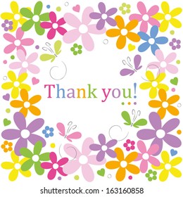 hearts flowers and butterflies border thank you card