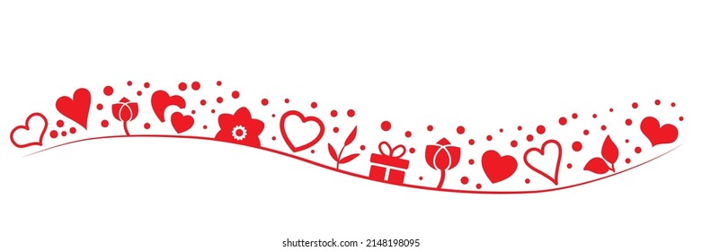 Hearts, flowers and decorative elements banner for Valentines Day, Mothers Day and Wedding - isolated on white background - Vector Illustration concept