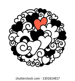  Hearts, flowers and decorative elements, for printing on clothes, cards, design template,