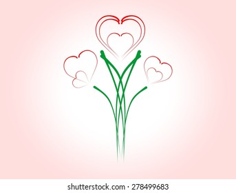 Hearts of flowers on a pink background