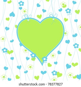 Hearts and flowers on strings with space for text