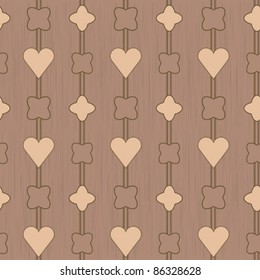 Hearts and flowers on wood pattern