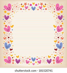 hearts and flowers retro frame