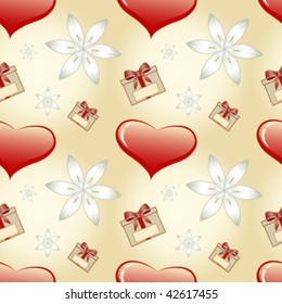 hearts and flowers seamless pattern
