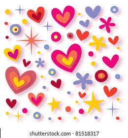 hearts flowers stars seamless background