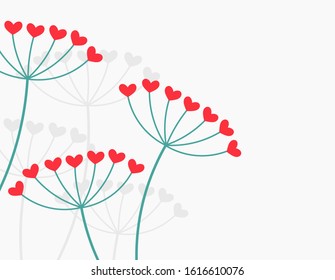 Hearts flowers umbels background. Vector illustration.