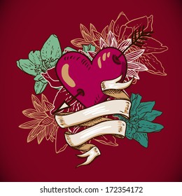  Hearts and Flowers Vector Illustration 