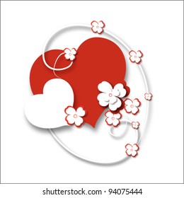 Hearts with flowersisoleted on white background.