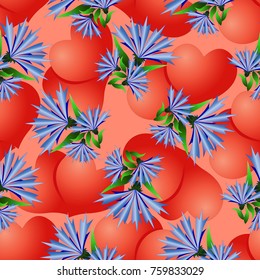 Hearts with flowers.Vector illustration.