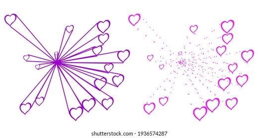 
Hearts fly from the center. Vector.