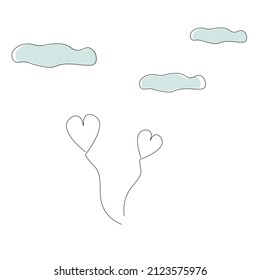 Hearts fly drawing vector illustration
