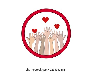 Los corazones vuelan en las manos sobre fondo blanco. ilustración vectorial. Voluntariado