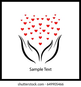 Hearts fly in hands on white background.Vector illustration
    