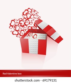 Hearts fly from open gift present box Valentine's day vector background