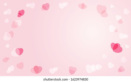 Hearts flying on pink background for Valentine design. Vector symbols of love in shape of heart for Happy Women's, Mother's, Valentine's Day, wedding greeting card design