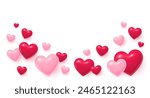 Hearts flying on white background. Heart shaped 3d icons of love for Women