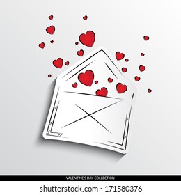 Corazones que salen de la silueta abstracta sobre fondo de papel blanco. Colección vectorial del día de San Valentín.