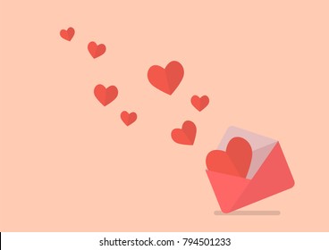 Hearts flying out from letter. Vector illustration