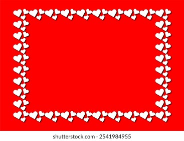Hearts frame design for anniversary, valentine day etc. White hearts on red background.
