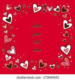 Hearts frame. Greeting card concept. Sketch vector element for romantic design